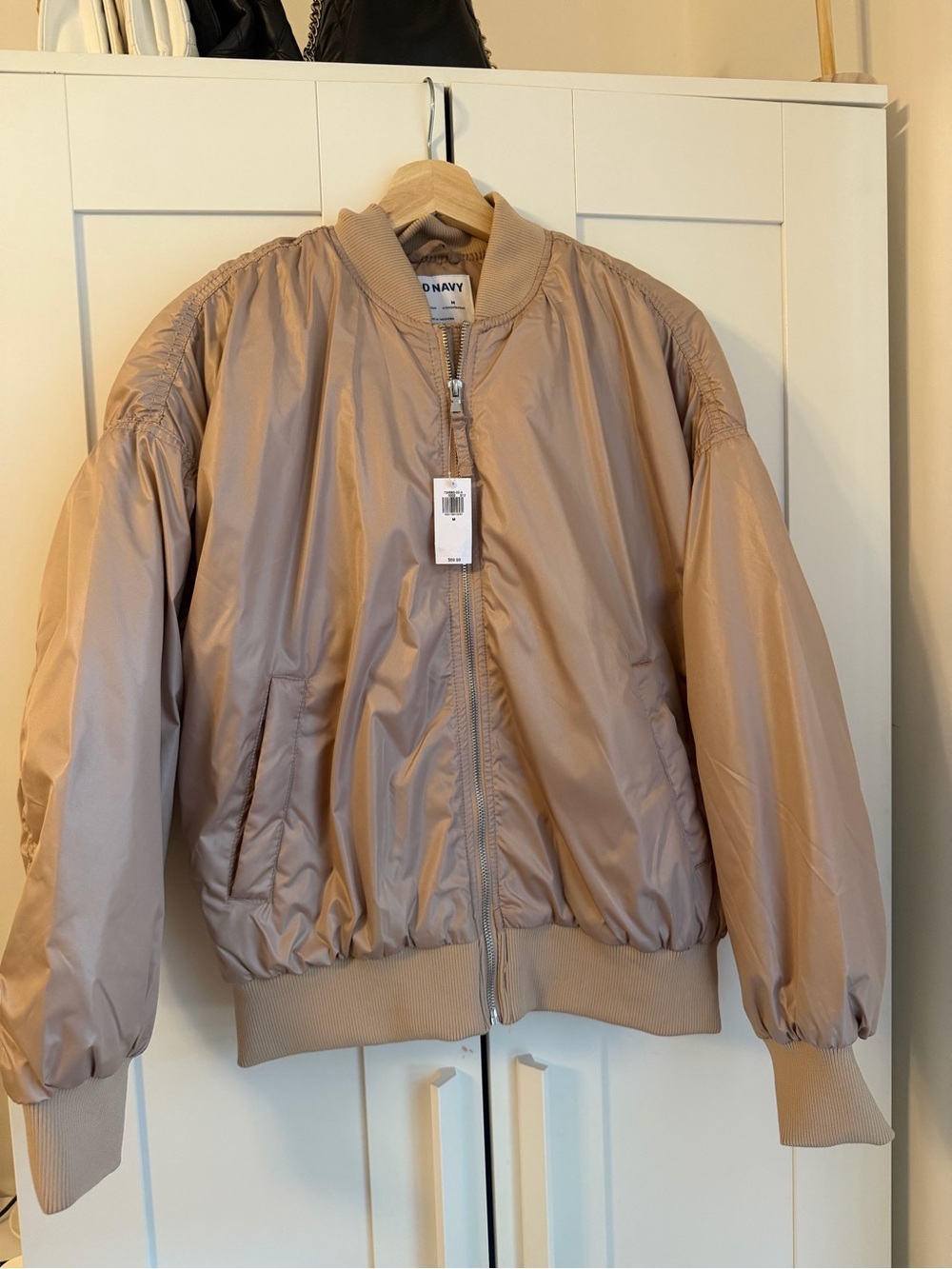 Old Navy Satin-Look Taupe Bomber Jacket